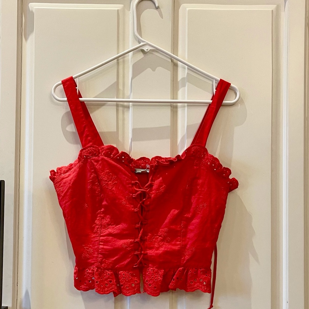 Aesthetic Cherry red laced up crop top